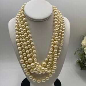 ListJ. Crew Five Multi-Strand Cream Round Faux Pearl Hand Knotted Necklace